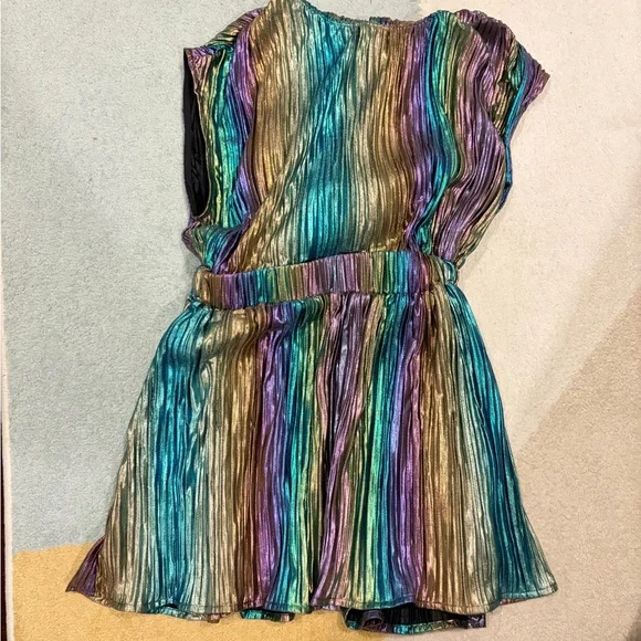 Queen Of Sparkles girls metallic multicolored rainbow hood kids dress large L - Picture 2 of 8